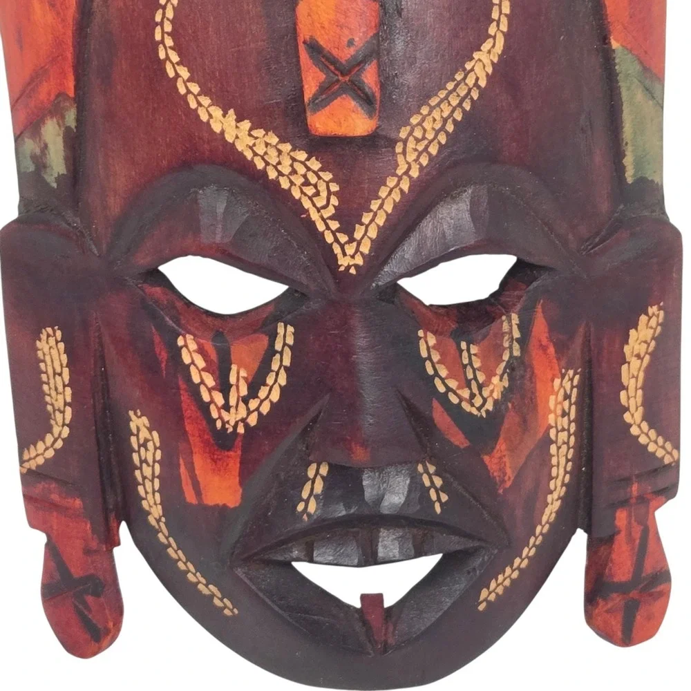 Handcrafted Carved Wooden African Mask Painted Kenyan Tribal Wall Art 9x5